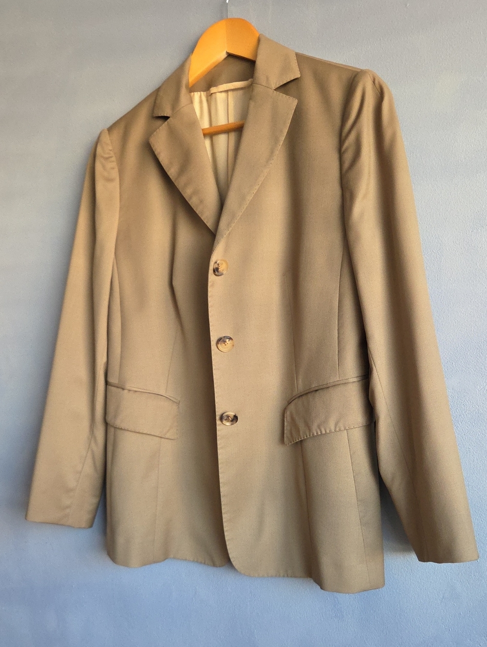 KITON TAILORED LIGHT WOOL KHAKI BLAZER, CUSTOM IT 45